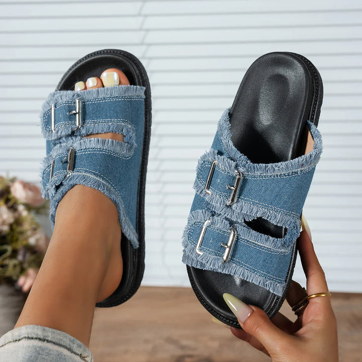 Elarisse  Cushioned Buckle Slippers