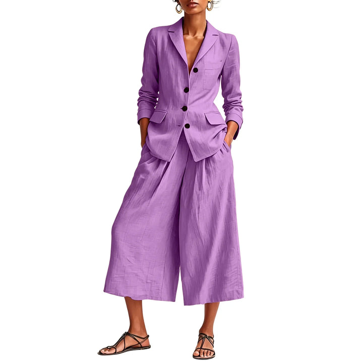 Daphne Linen Blazer and Wide Leg Capri Set