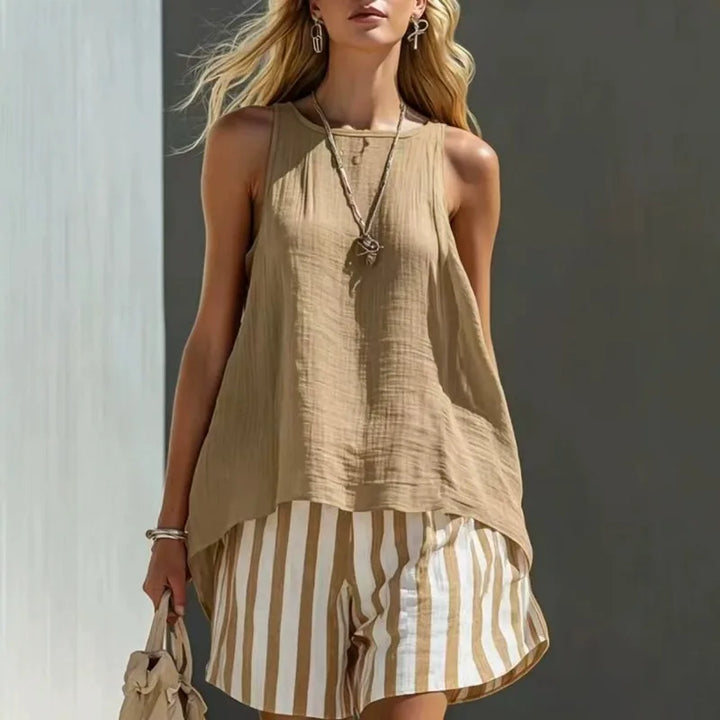 Duvall Sleeveless Tank And Striped Shorts Set