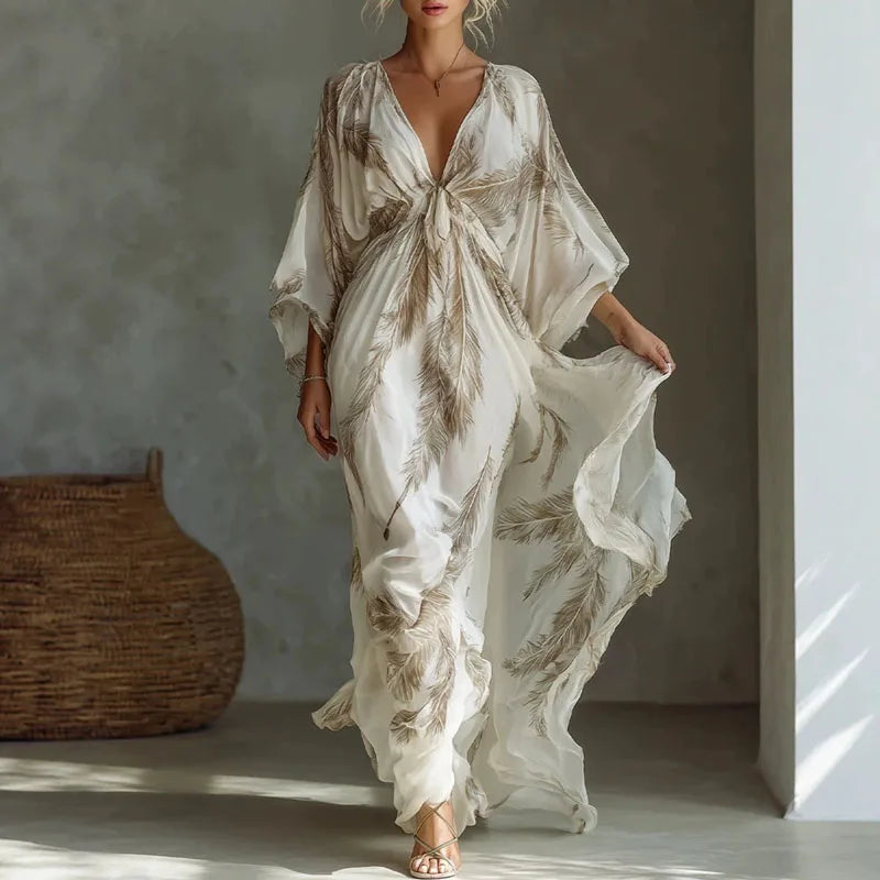 Annette Feather Print Maxi Dress