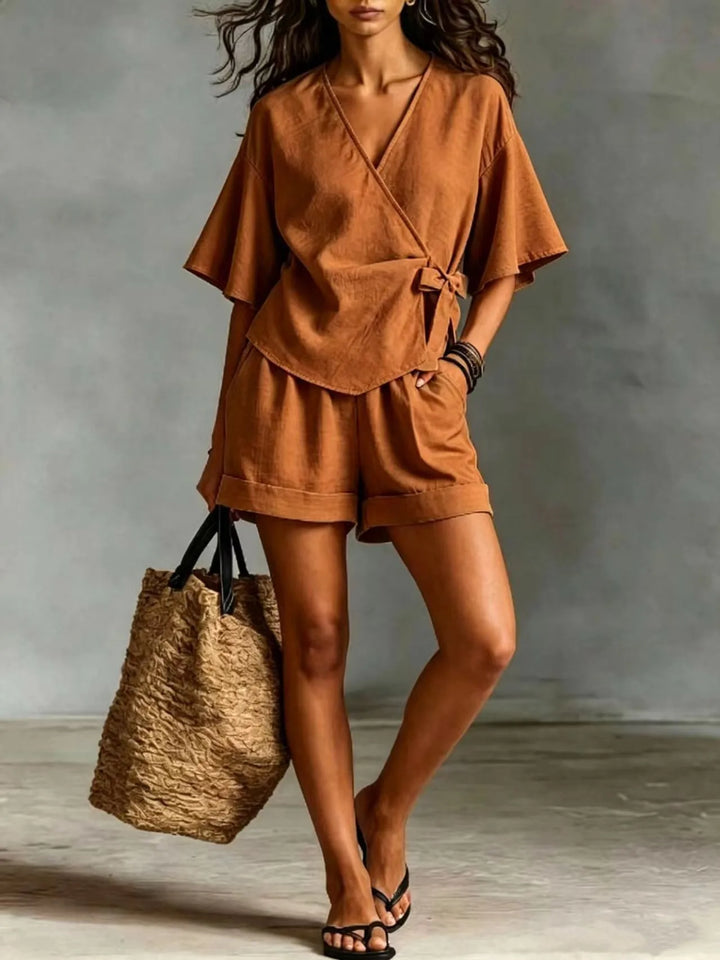 Narisa Casual V Neck Shorts Set