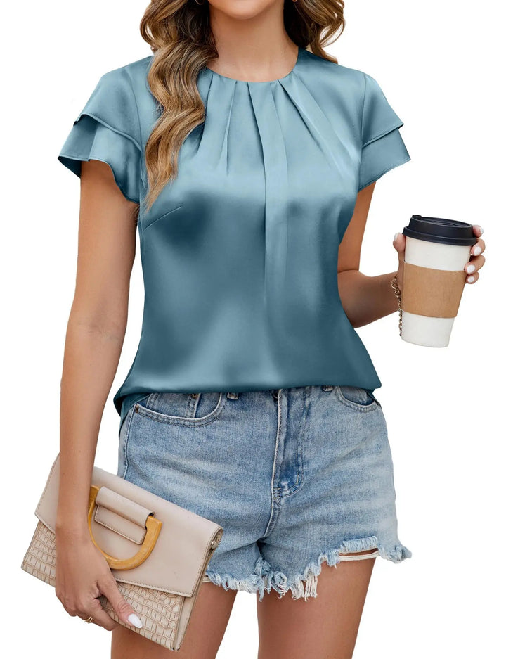 Valeska Satin Ruffle Sleeve Blouse