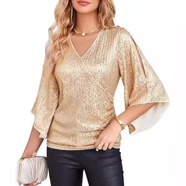 Isabeau Sequin Wrap Blouse