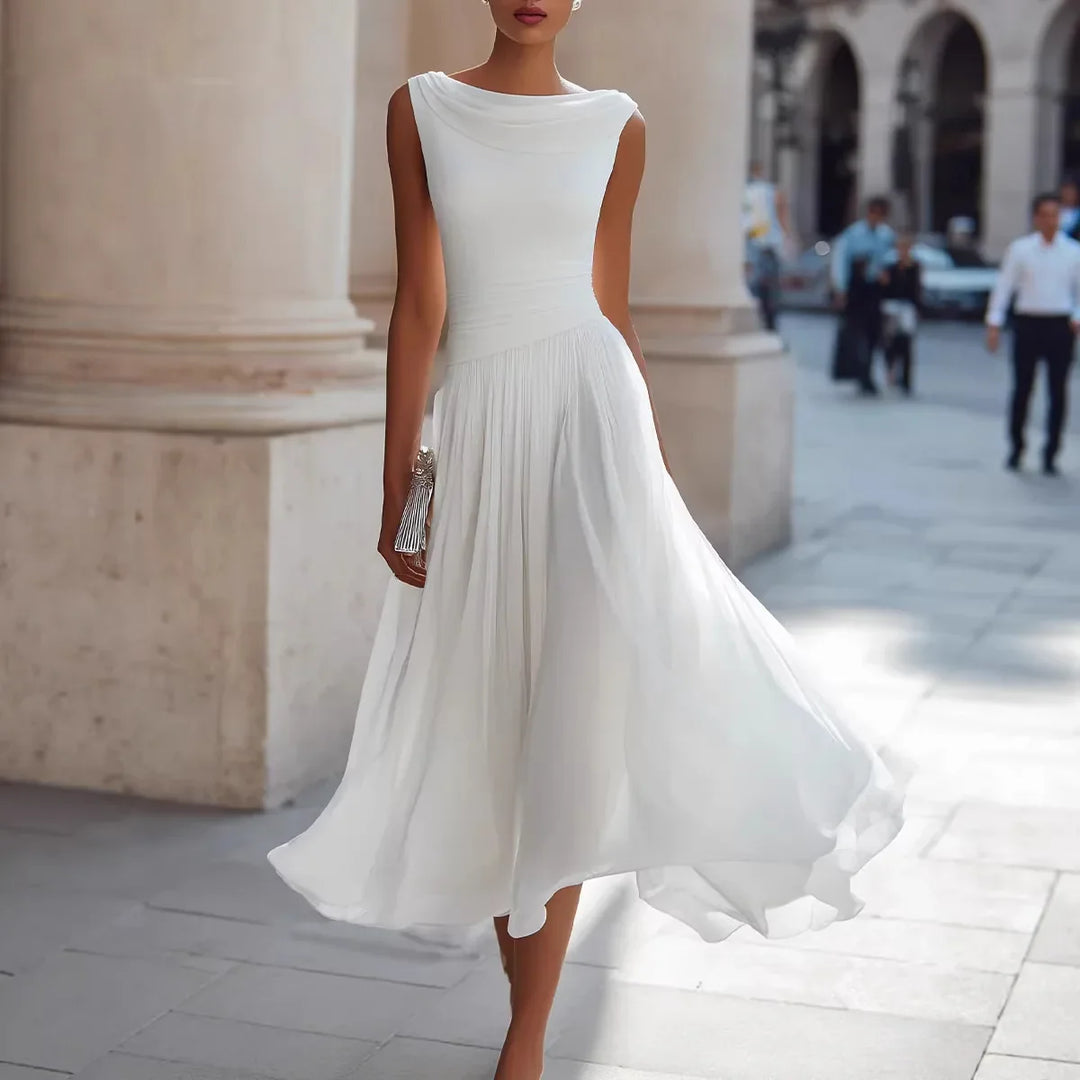 Audrina Flowing Pleated Midi Dress