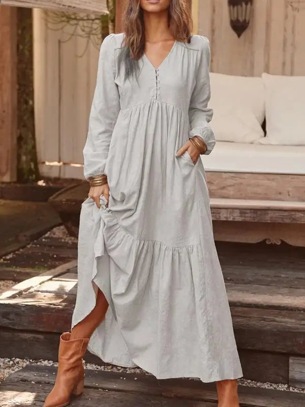 Ivanna Comfortable V Neck Cotton Maxi Dress