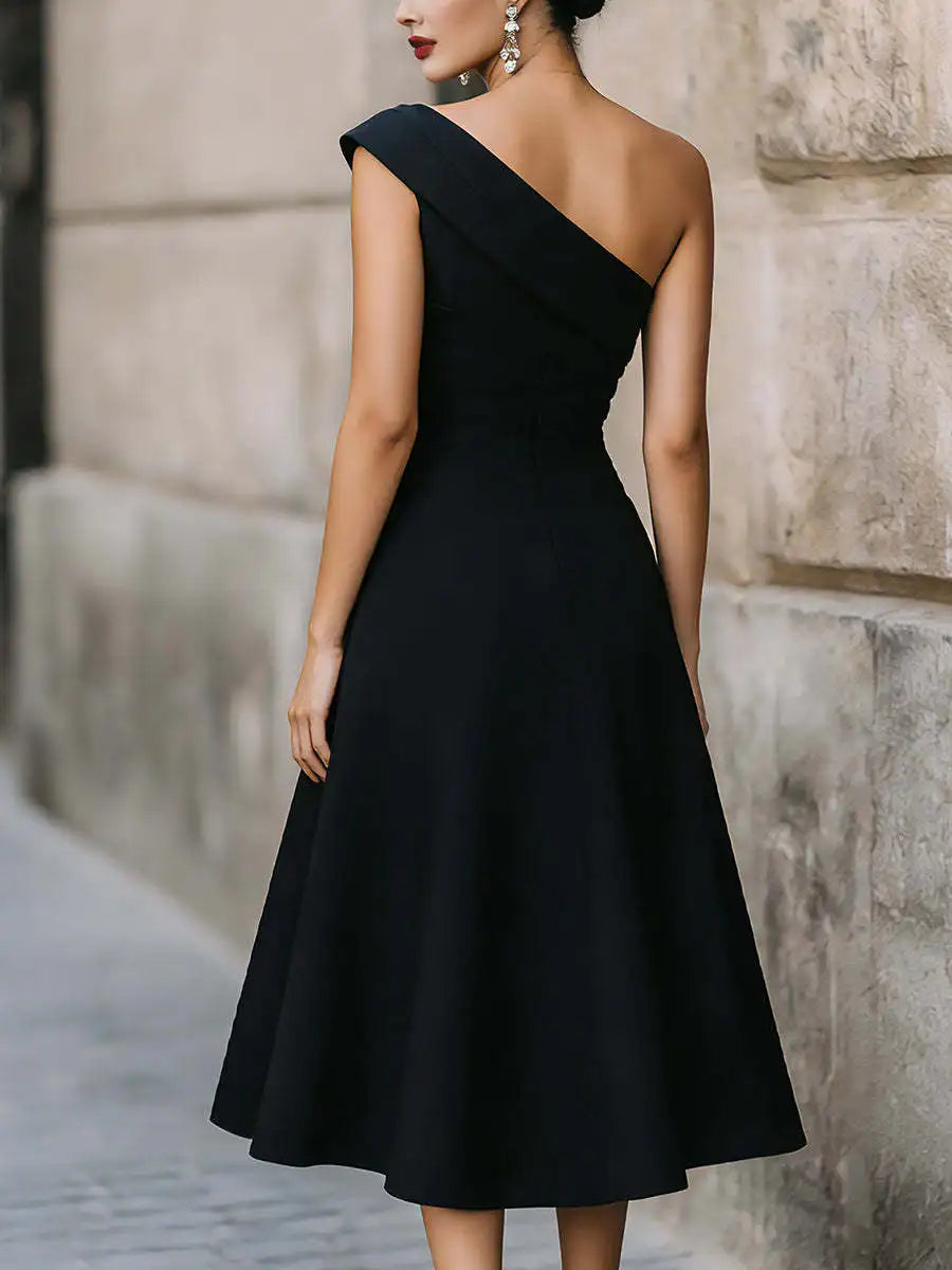 Soraya Elegant One Shoulder Midi Dress