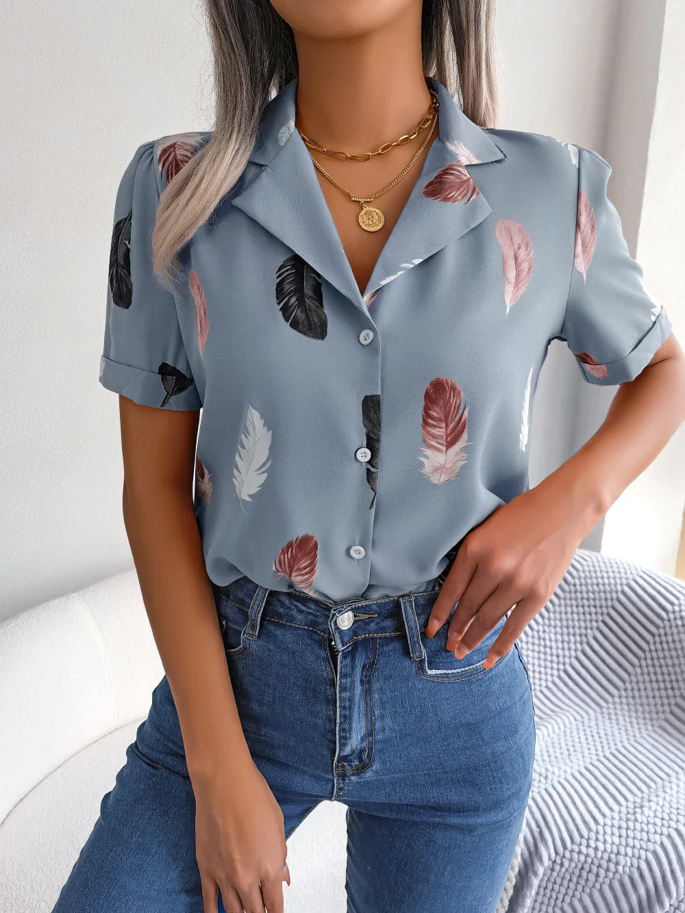 Angel Feather Print Blouse