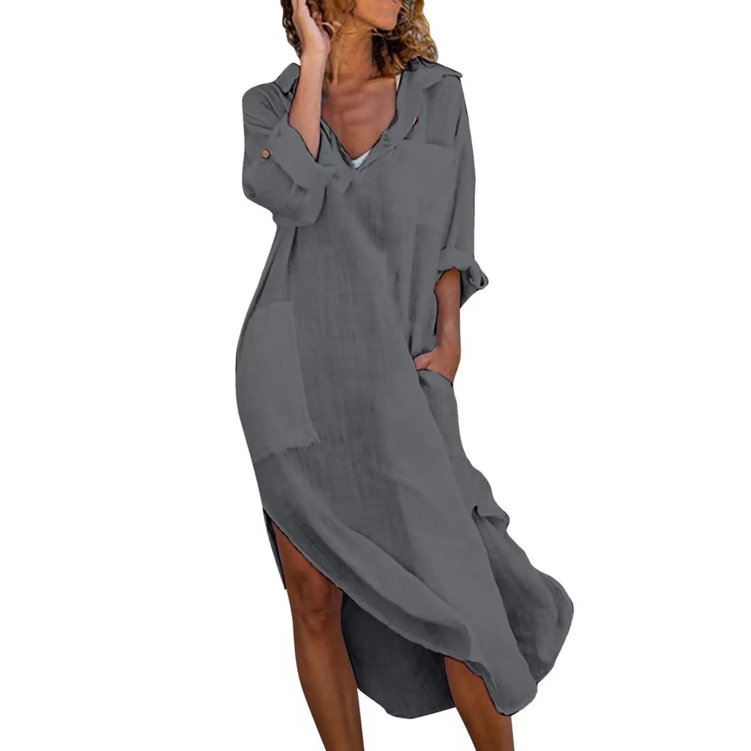 Lourdes Flowing Linen Long Shirt Dress