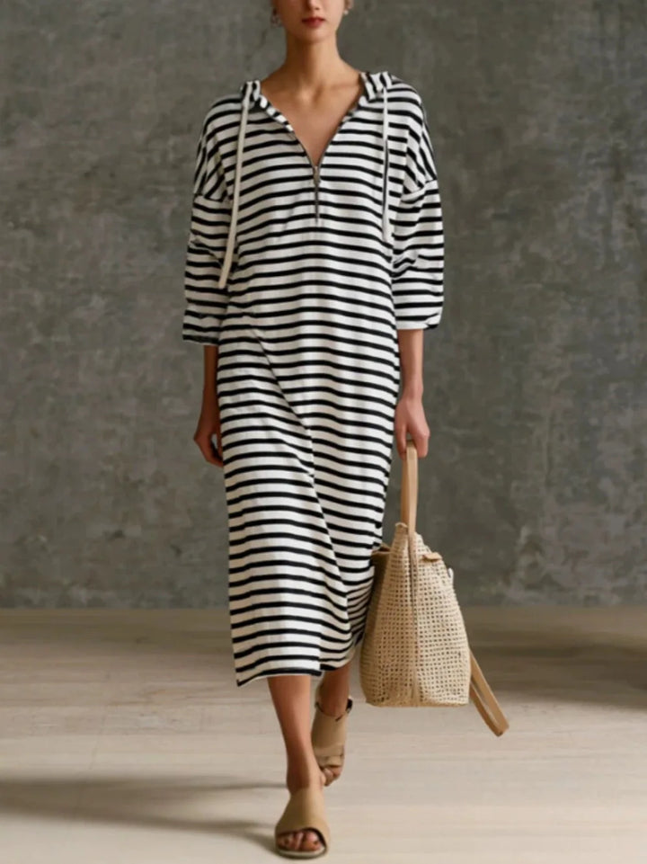 Ellie Striped Hooded Midi Dress