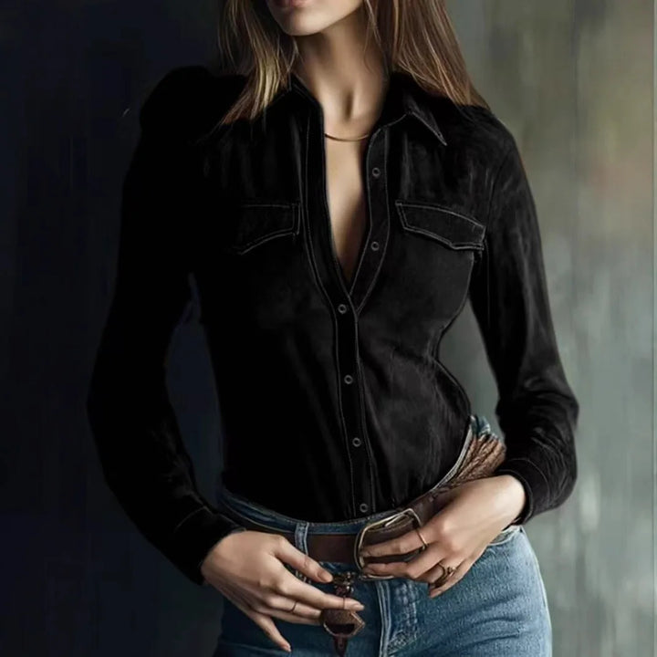 Marlowe Suede Collar Blouse