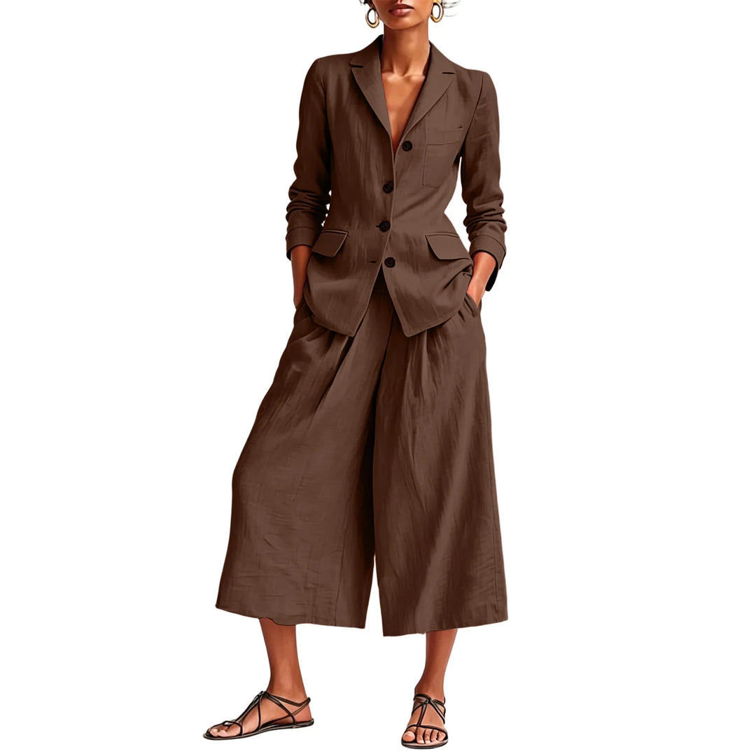 Daphne Linen Blazer and Wide Leg Capri Set