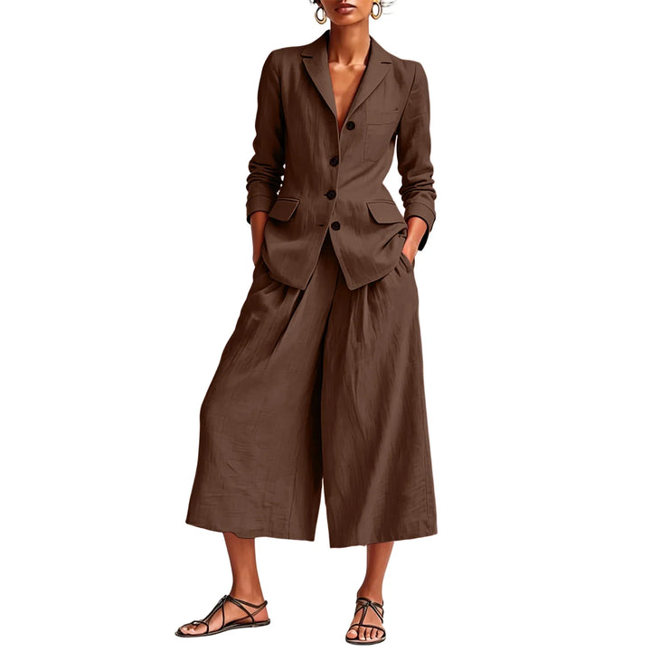 Daphne Linen Blazer and Wide Leg Capri Set