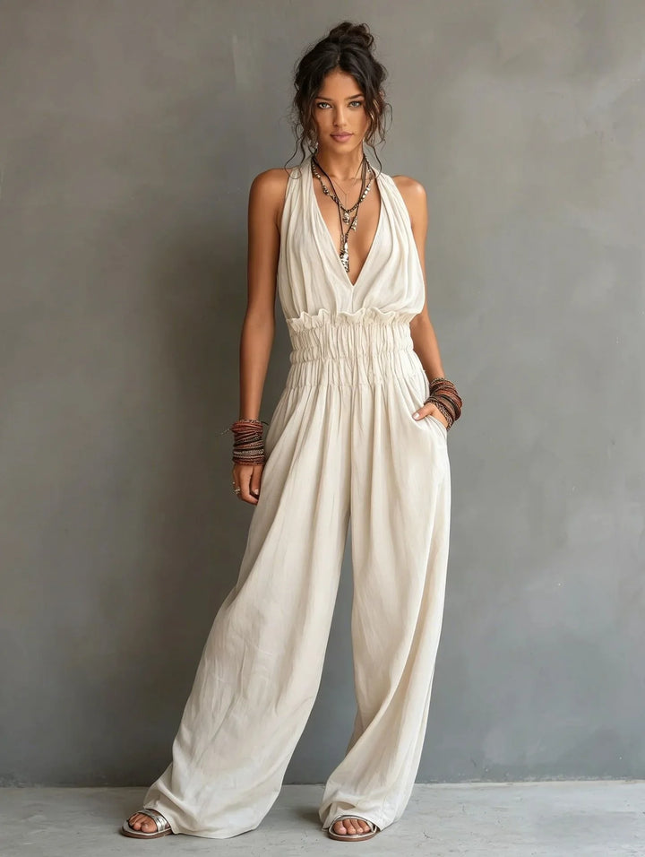 Carvella Deep V Neck Wide Leg Jumpsuit