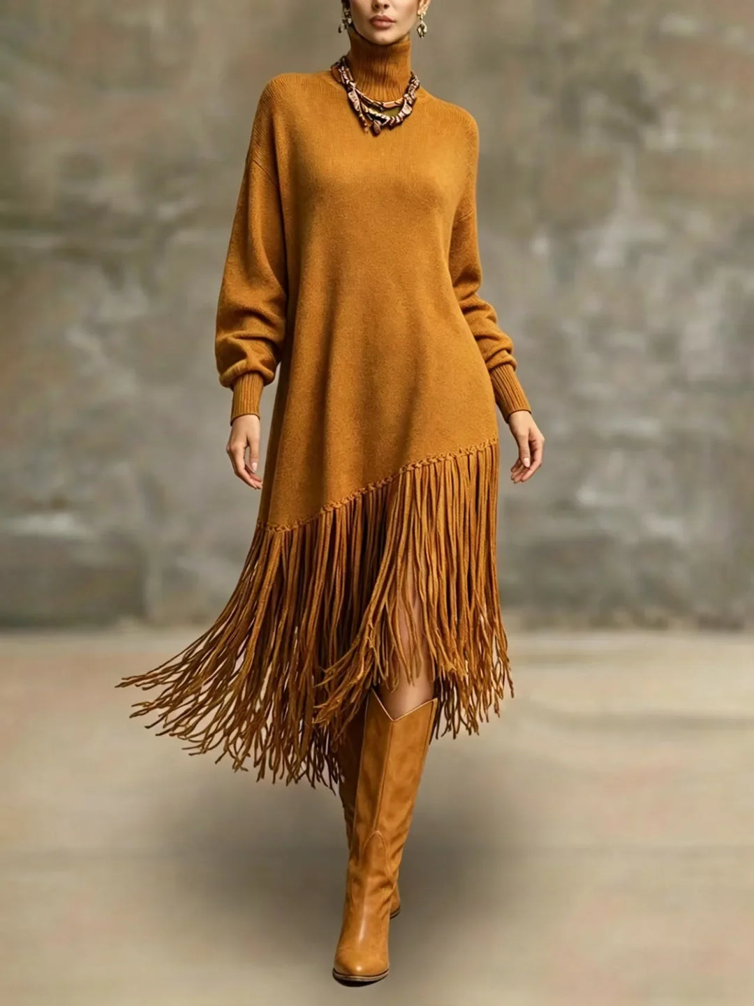 Aubree Fringe Knit Midi Dress