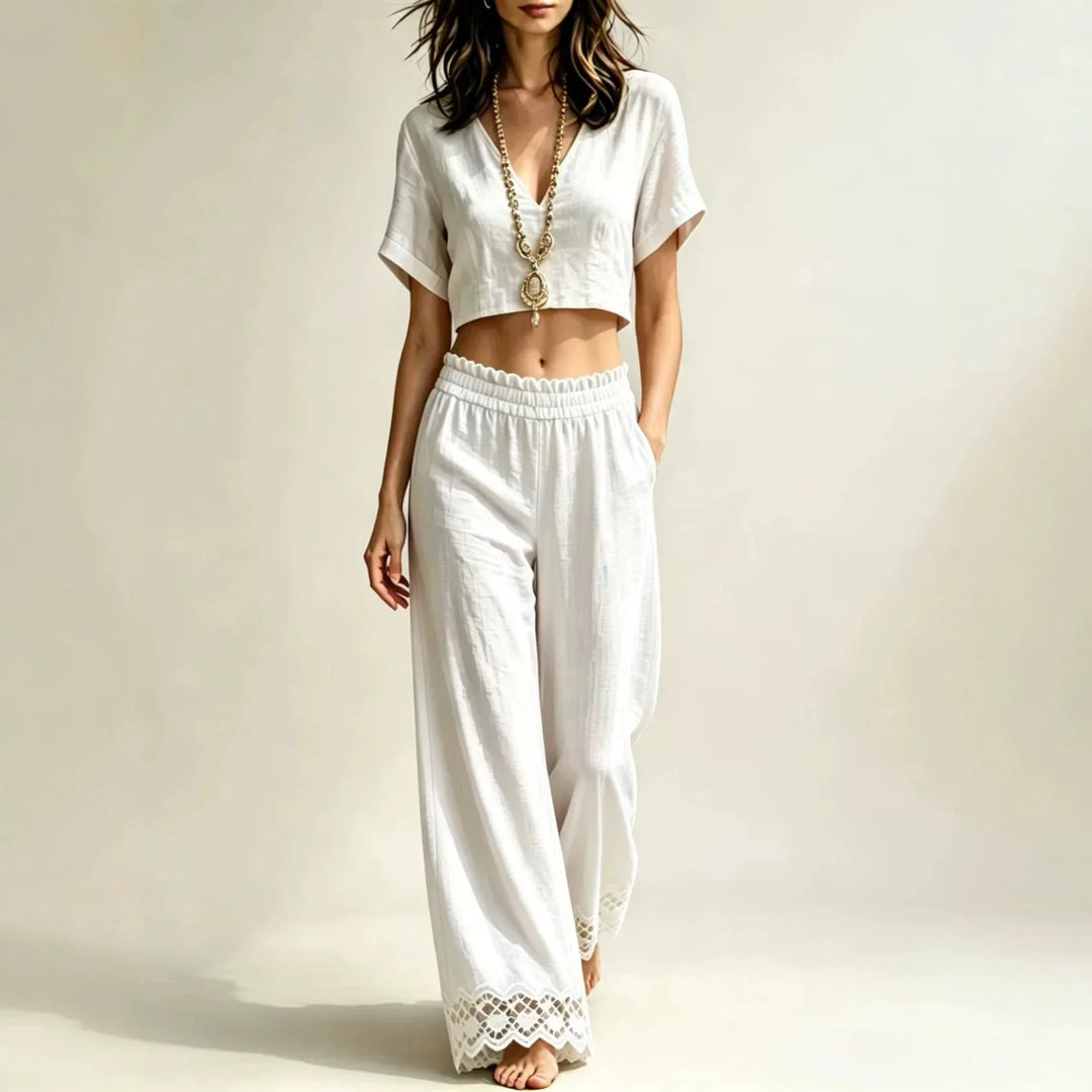 √ Cropped Top Lace Detail Pants Set