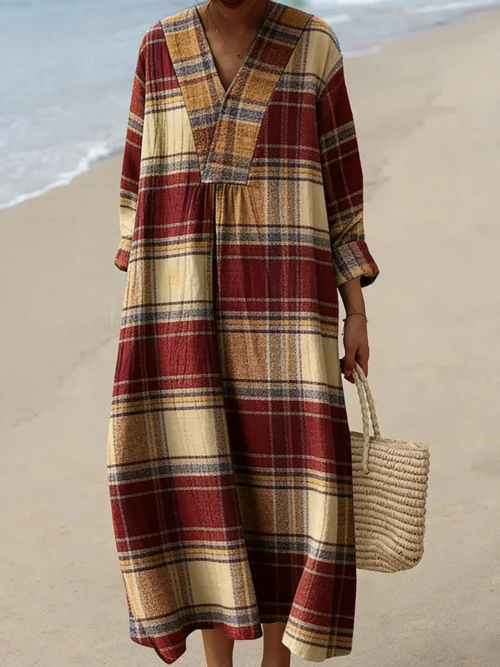Olivia V Neck Plaid Midi Dress