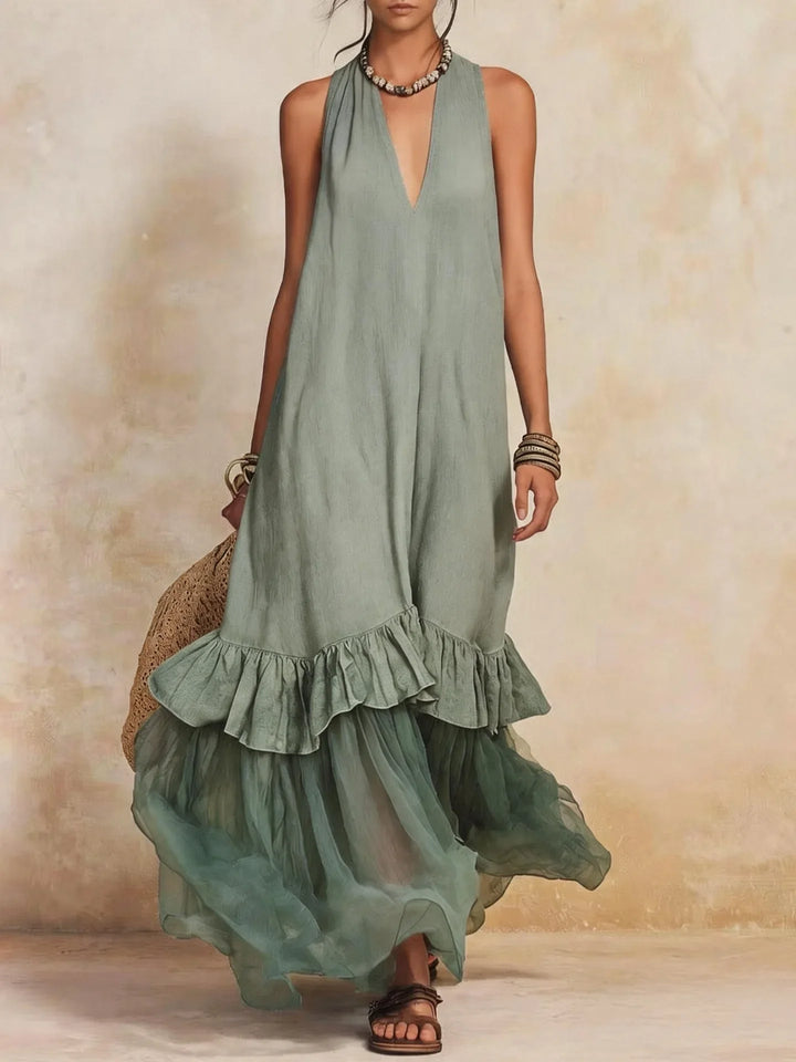 Zephyra Bohemian Ruffle Hem Maxi Dress