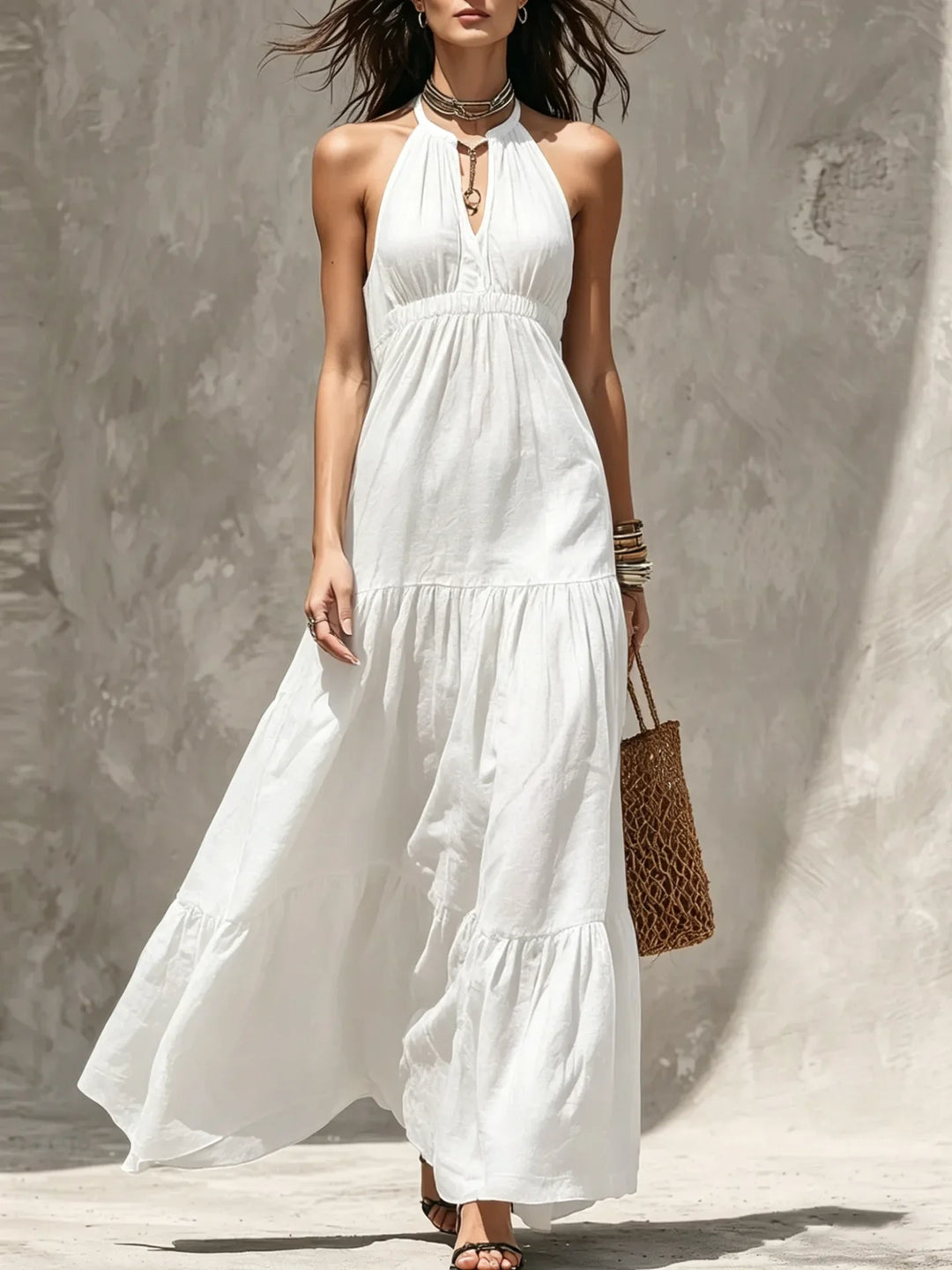Lucielle Bohemian Halter Tiered Maxi Dress