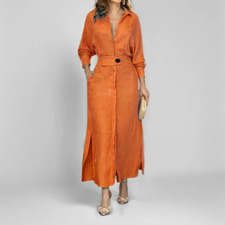 Alorina V Neck Maxi Shirt Dress