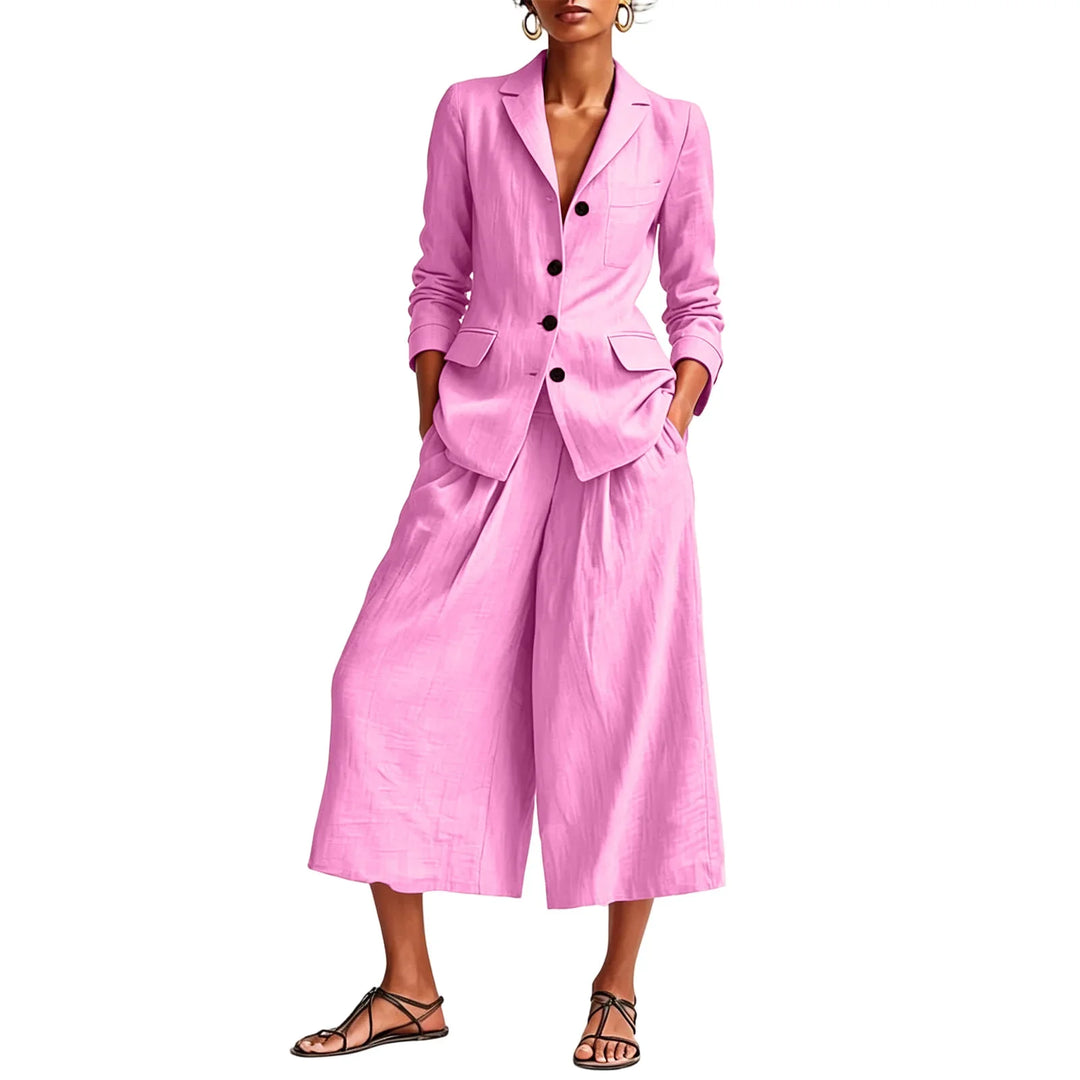 Daphne Linen Blazer and Wide Leg Capri Set