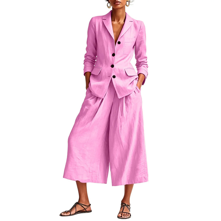 Daphne Linen Blazer and Wide Leg Capri Set
