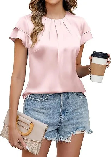 Valeska Satin Ruffle Sleeve Blouse