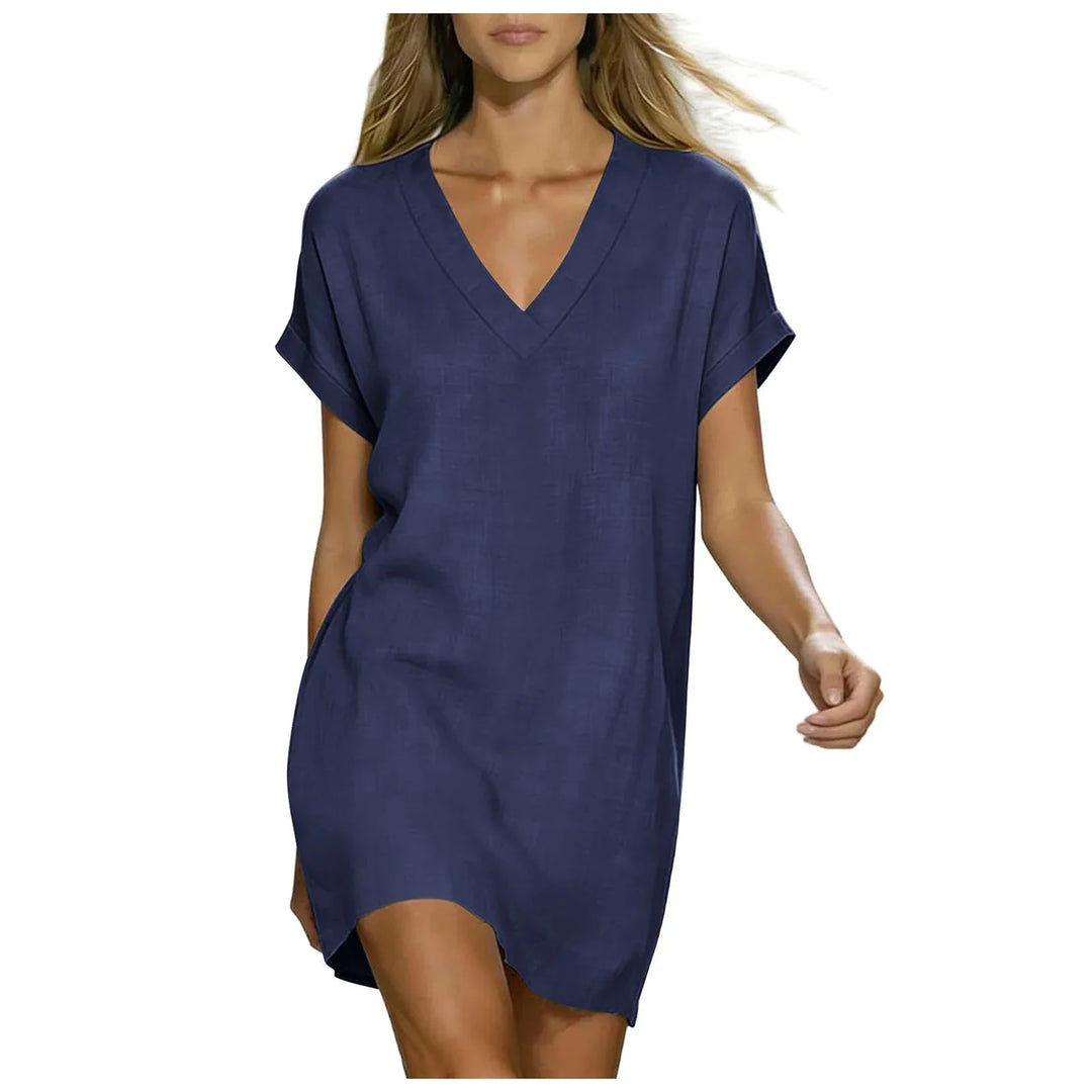 Amara V Neck Linen Shirt Dress