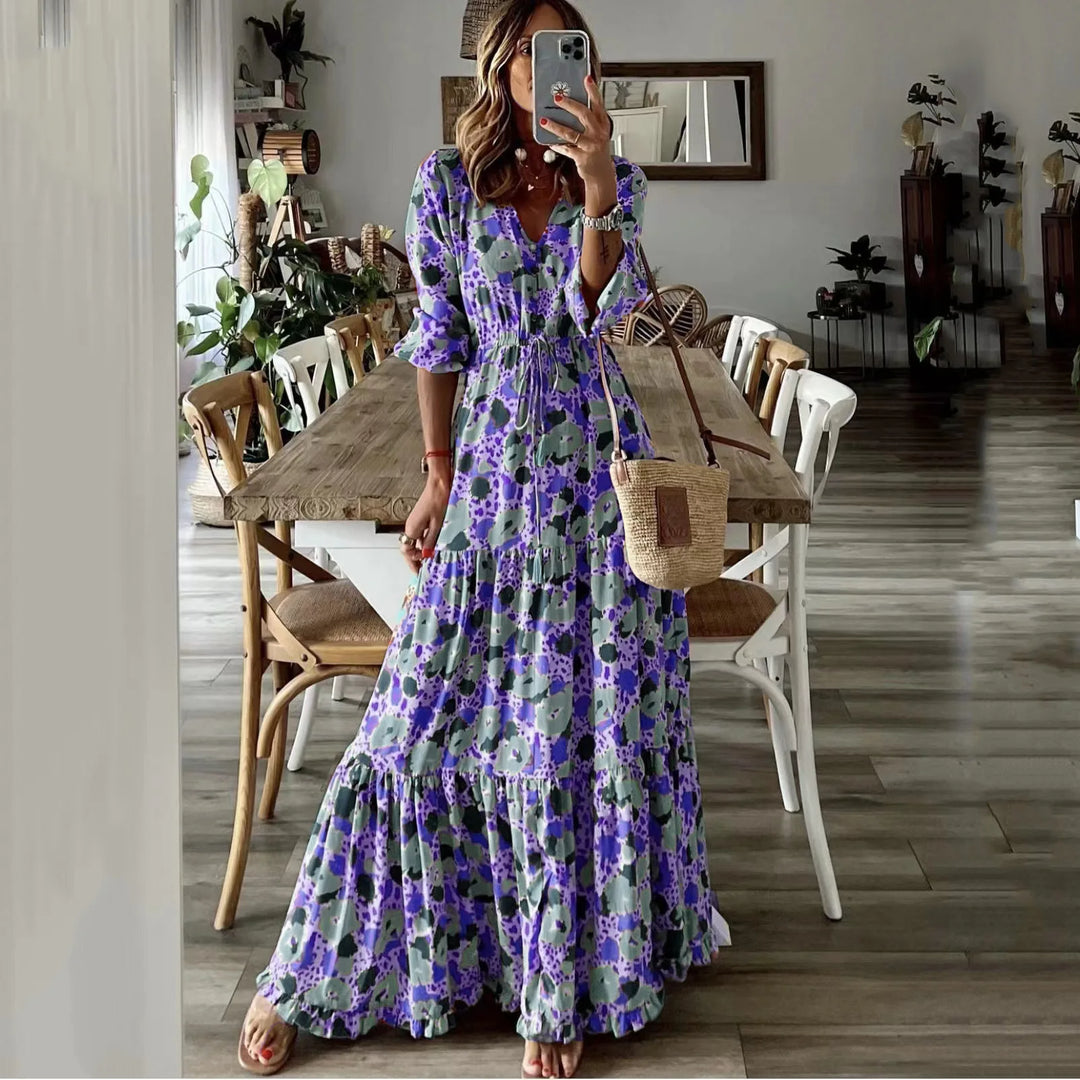 Auralis Boho Print Vintage Summer Dress