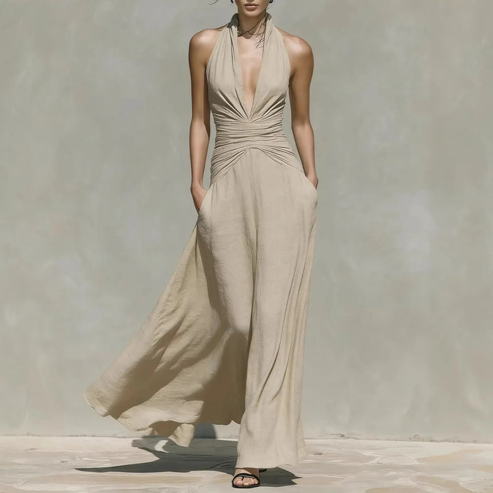 Amoura V Neck Sleeveless Ruched Bodycon Maxi Dress