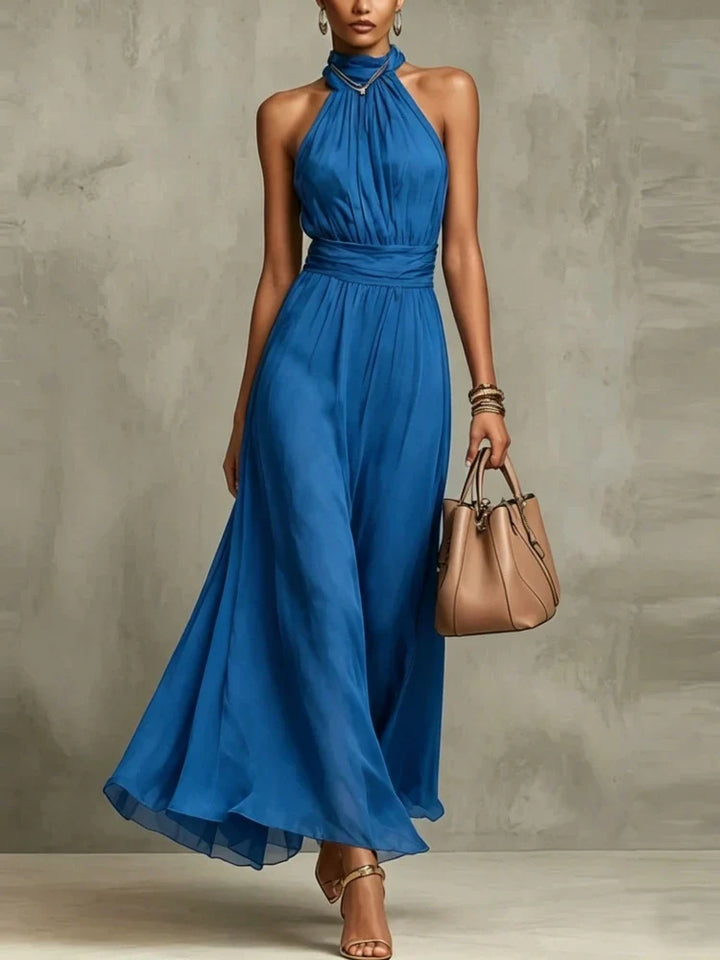 Liesel Flowing Halter Wedding Guest Maxi Dress