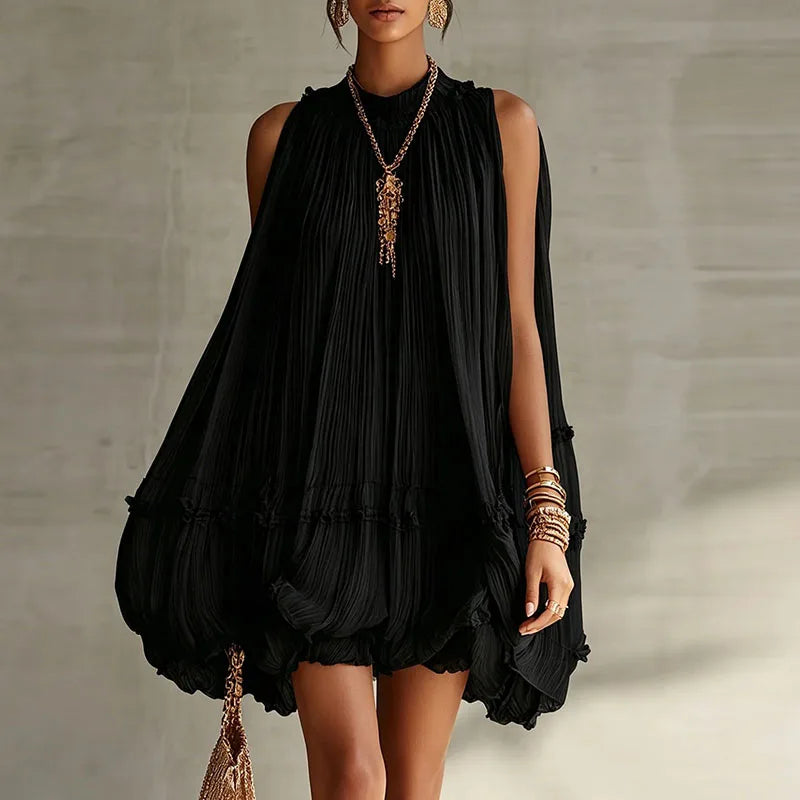Elodie Pleated Halter Mini Dress