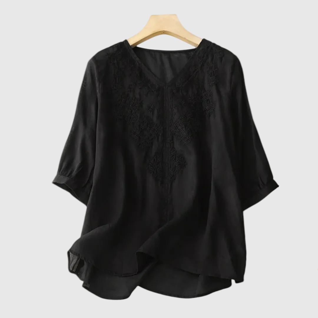 Sabrina Embroidered Linen Blouse