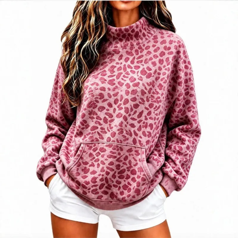 Sabine Mock Neck Leopard Pullover