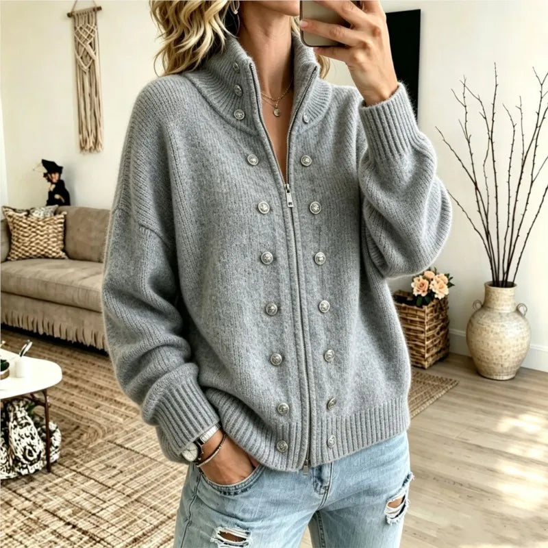 Ermine Button Front Cardigan
