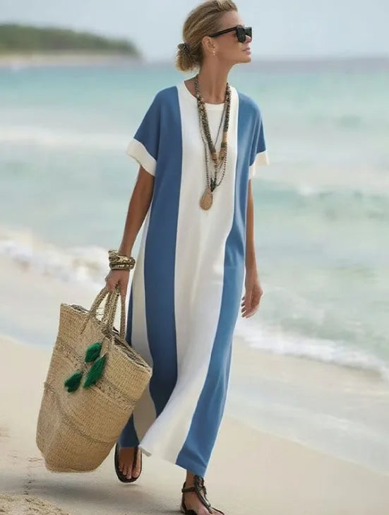 Lirielle Striped Short Sleeve Flowing Maxi Dress