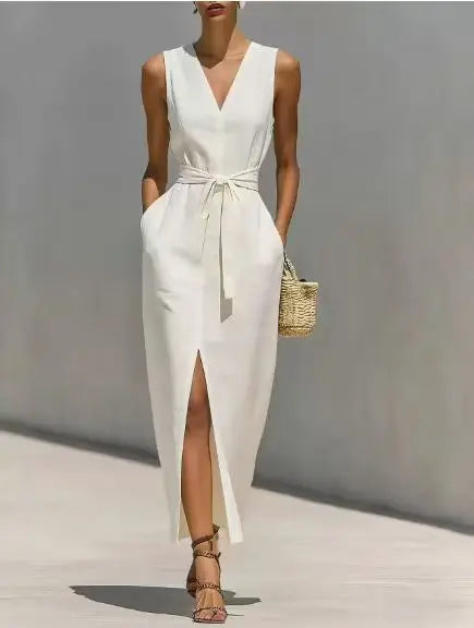 Thalia Front Tie V Neck Maxi Dress