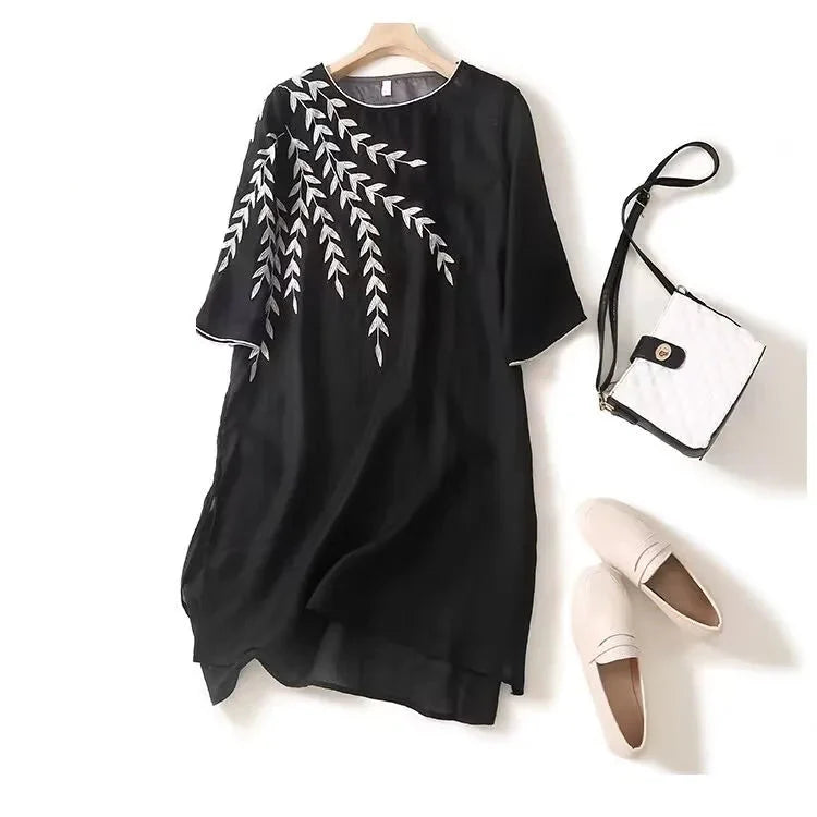 Solenya Embroidered Linen Midi Dress