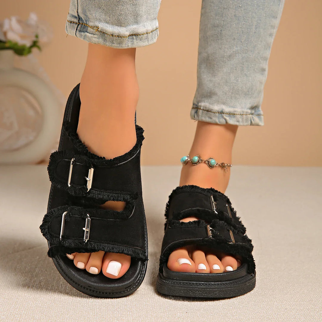Elarisse  Cushioned Buckle Slippers
