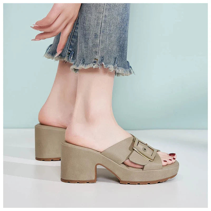 Keanna Orthopedic Buckle Heeled Sandals