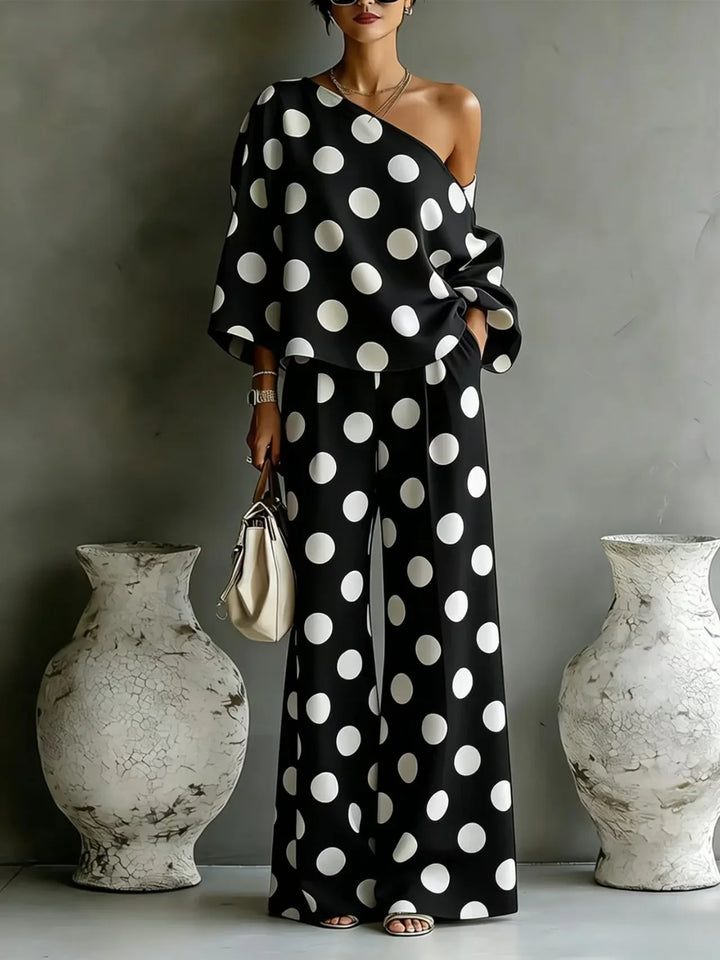 Savion Polka Dots One Shoulder Matching Set