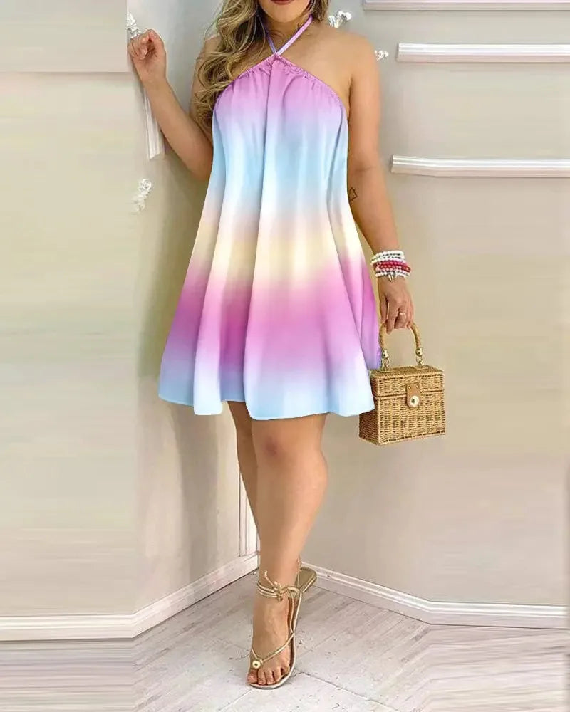Lavinia Elegant Tropical Halter Mini Dress