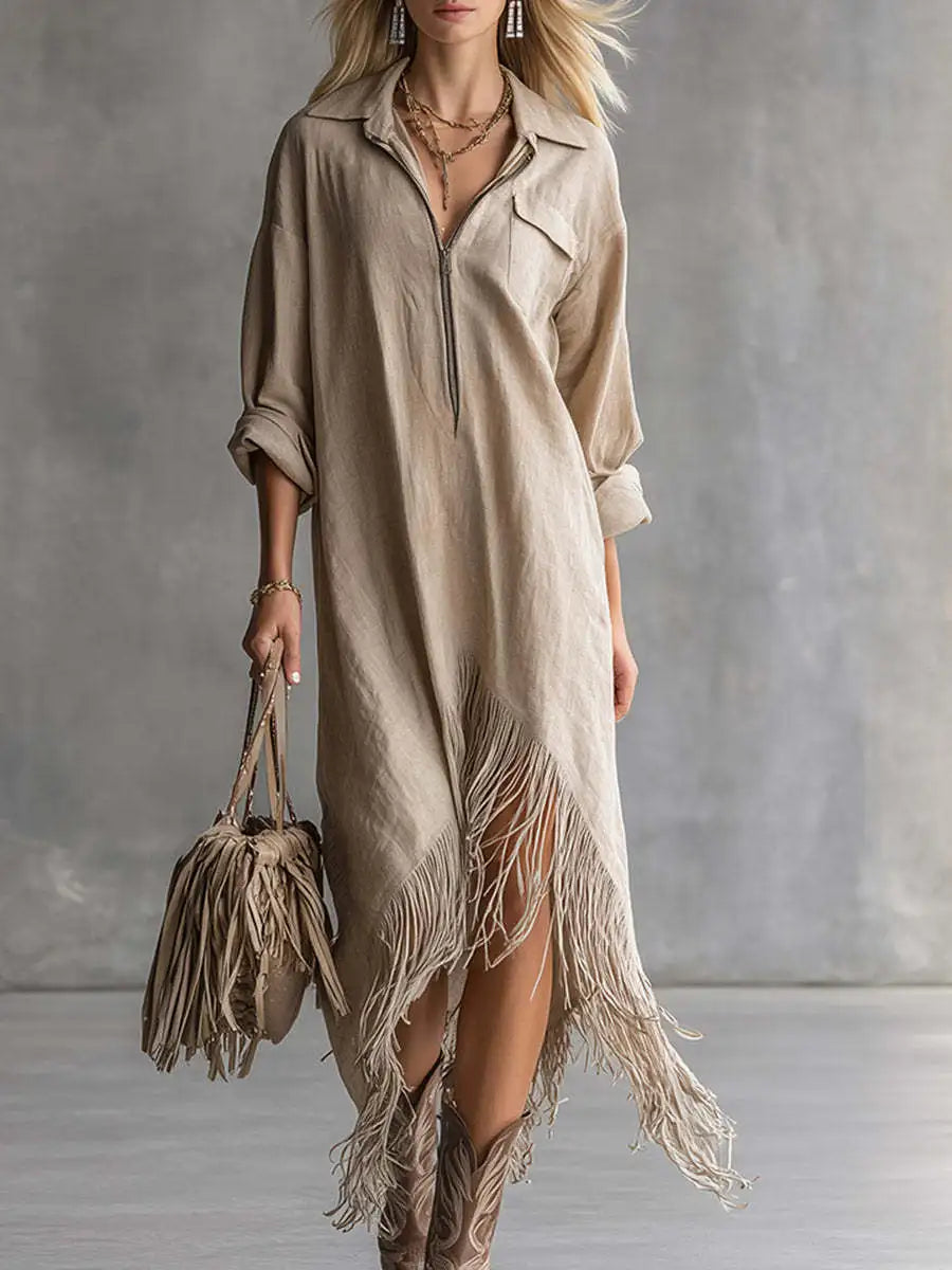 Rachel Fringe Hem Midi Dress