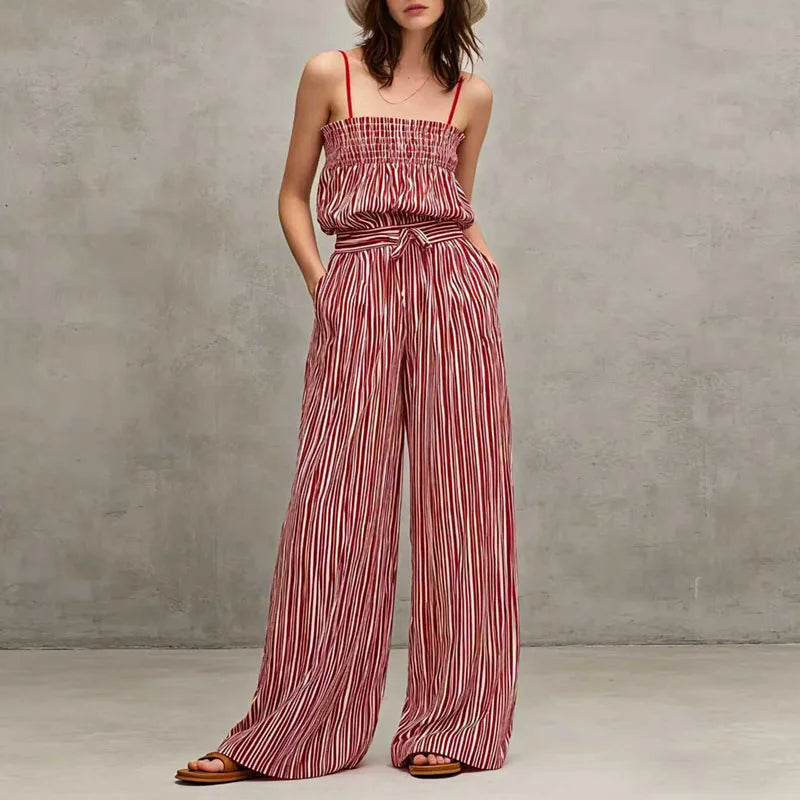 Briella Striped Smocked Wide Leg Pants Set