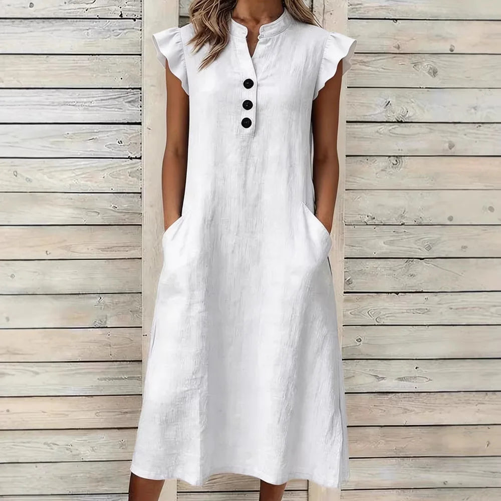 Alarice Petal Sleeve Linen Midi Dress