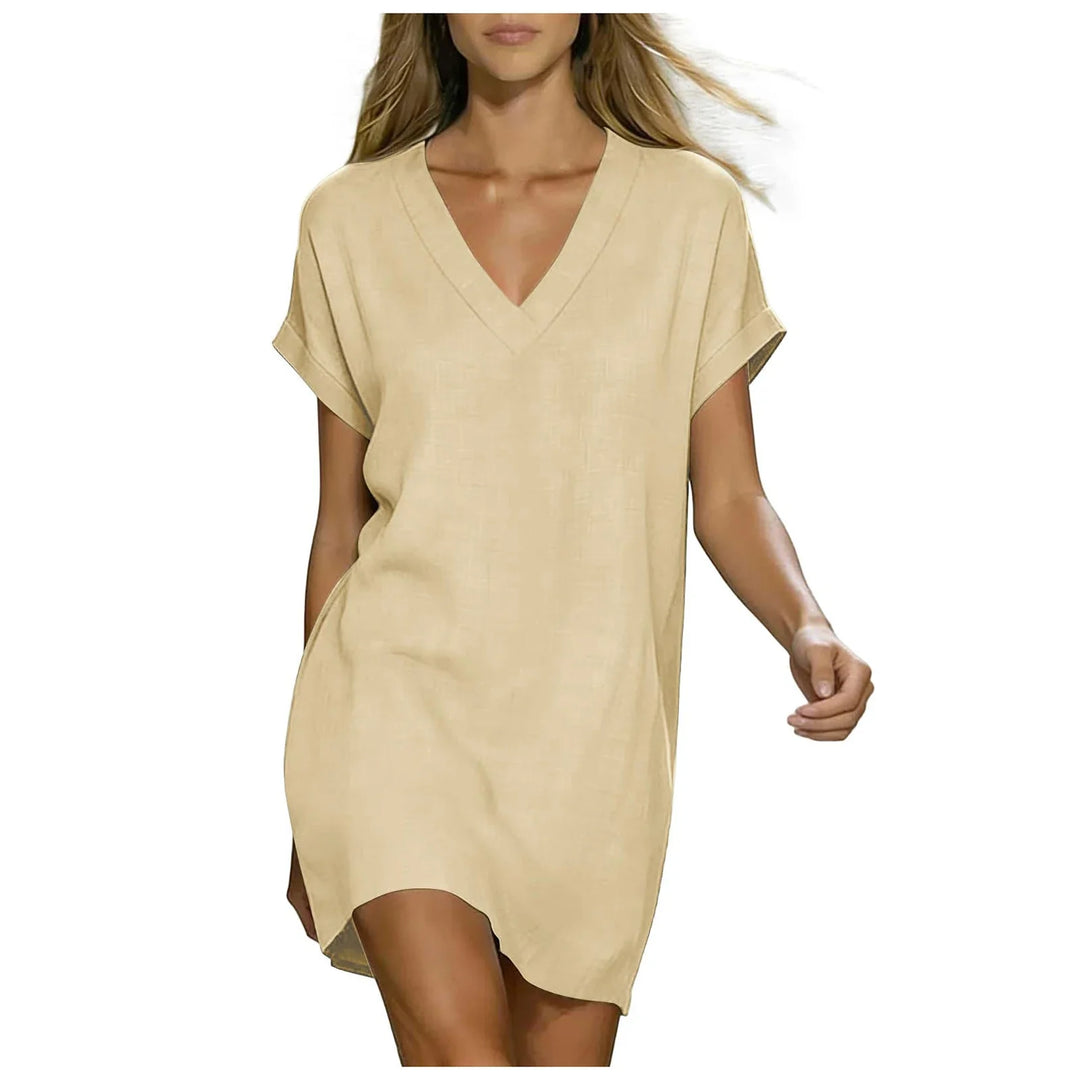 Amara V Neck Linen Shirt Dress
