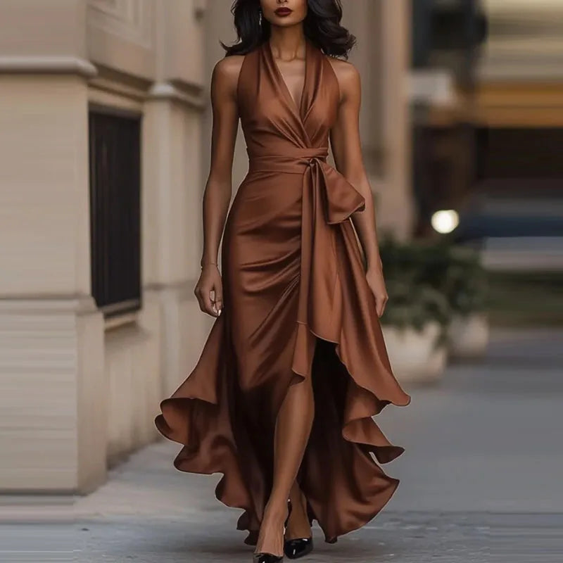 Ariella Halter Satin Maxi Dress