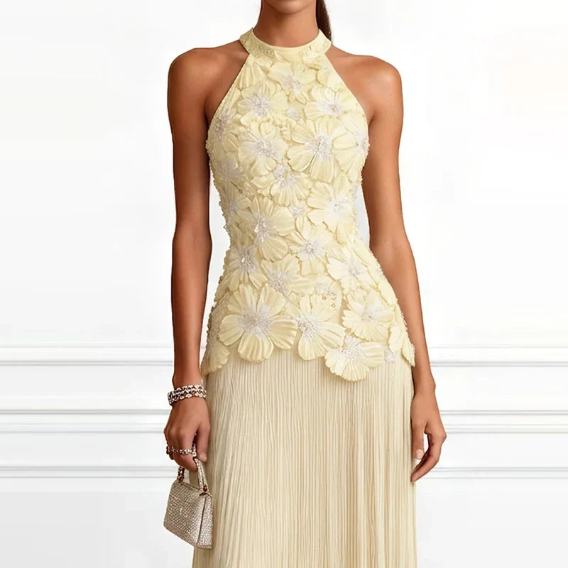 Marielise Halter Pleated Gown