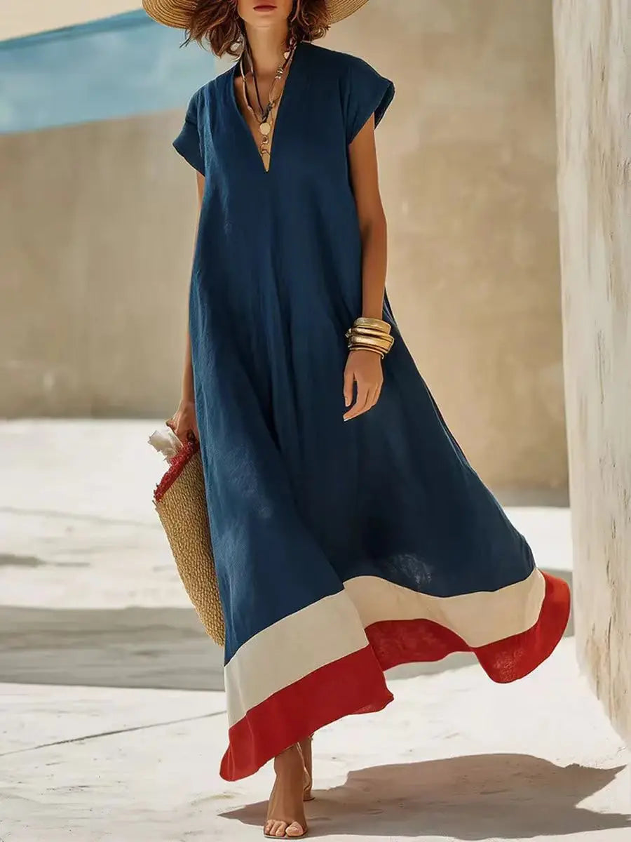 Audrey Striped V Neck Maxi Dress
