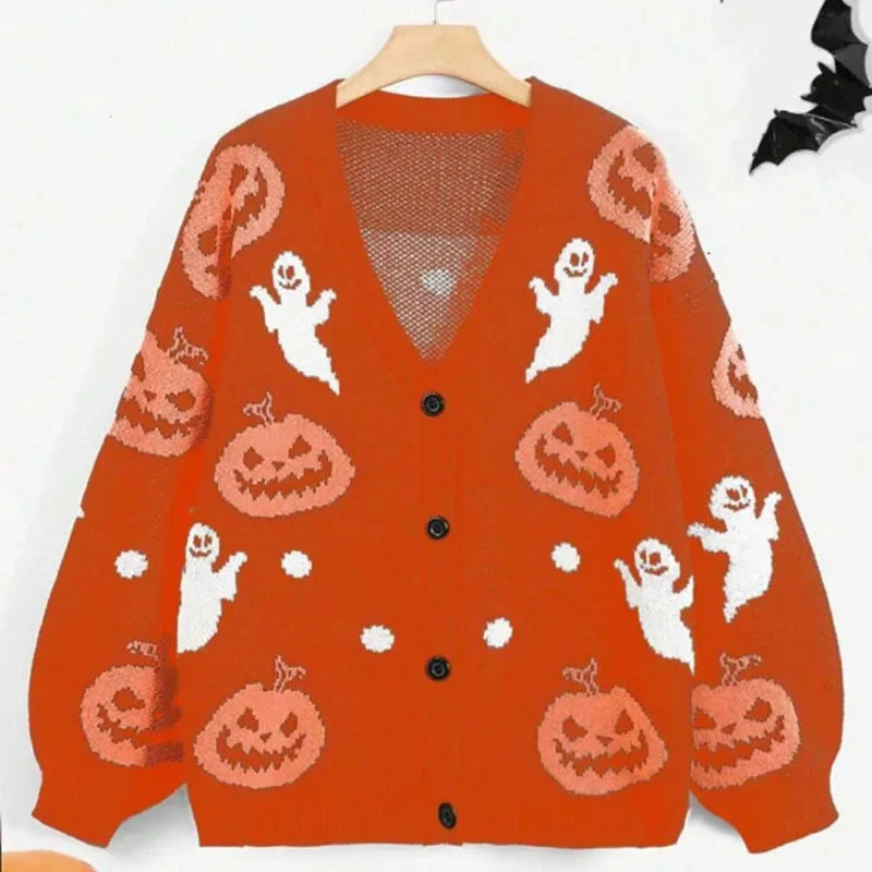 Cozy Pumpkin Ghost Cardigan