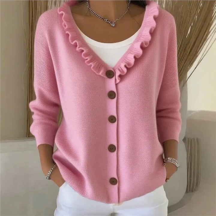 Noelle Ruffle Neck Button Cardigan